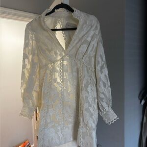 BHLDN LONG SLEEVE HIGH NECK FLORAL MINI DRESS